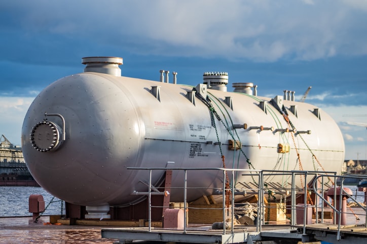 Industrial storage tank on a dock